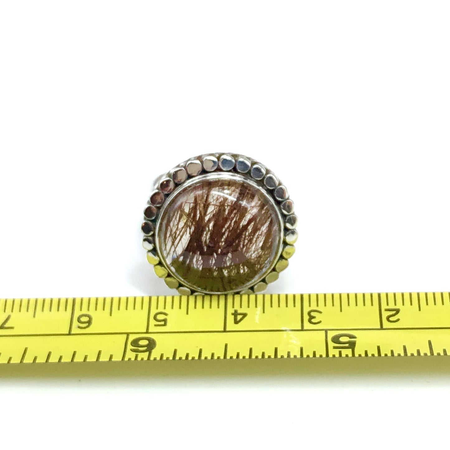 Hammered Sterling Silver Ring, sz7 Vintage Rutilated Quartz Ring