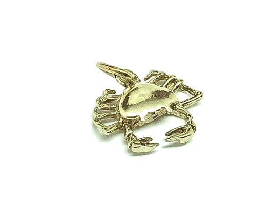 Cute Charm Gold Sterling Silver Dainty Beachy Crab 3-D Style