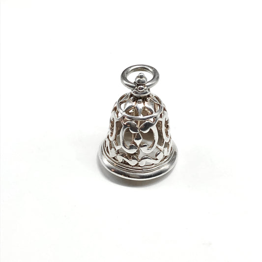 Sterling Silver 3D Bracelet Charm, Vintage Elegant Filigree 3D Bell Necklace Pendant