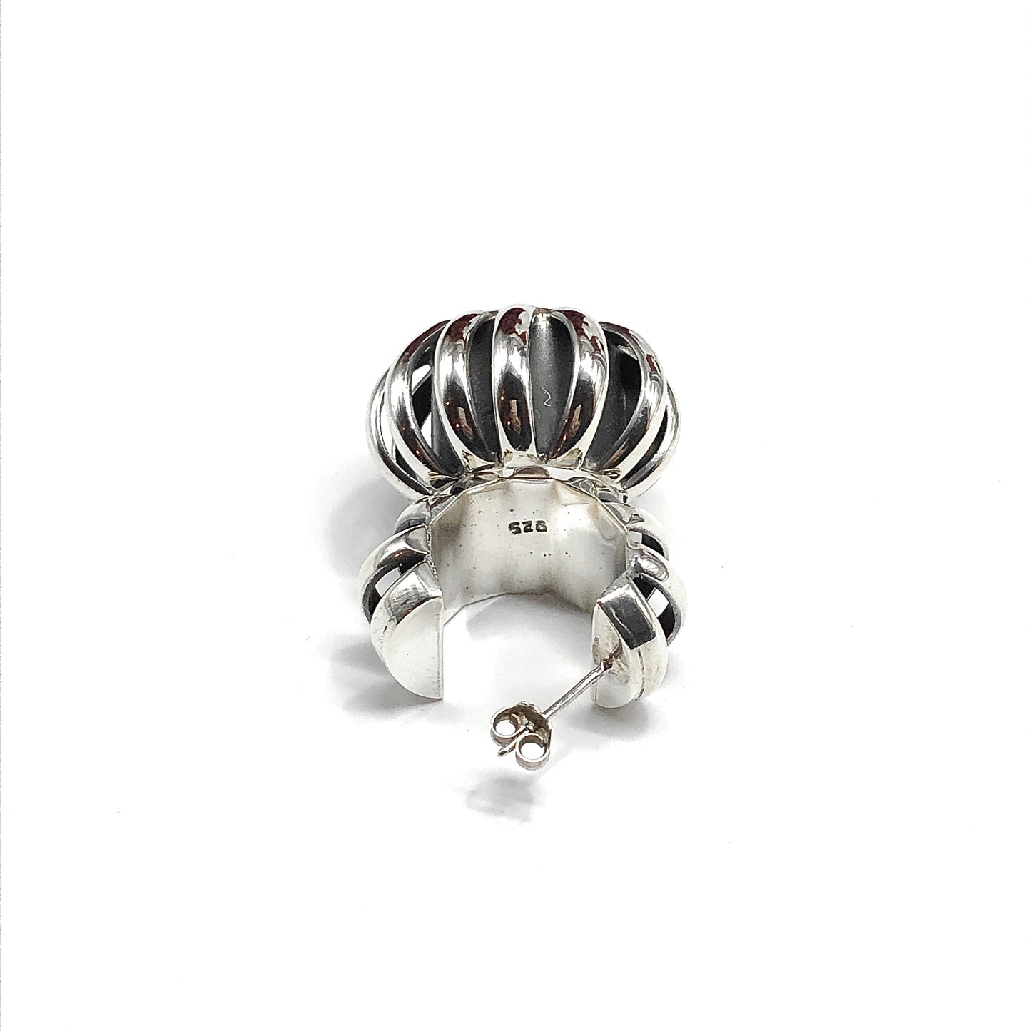 Vintage 80s Chunky Roly-poli Style Sterling Silver Hoop Earrings