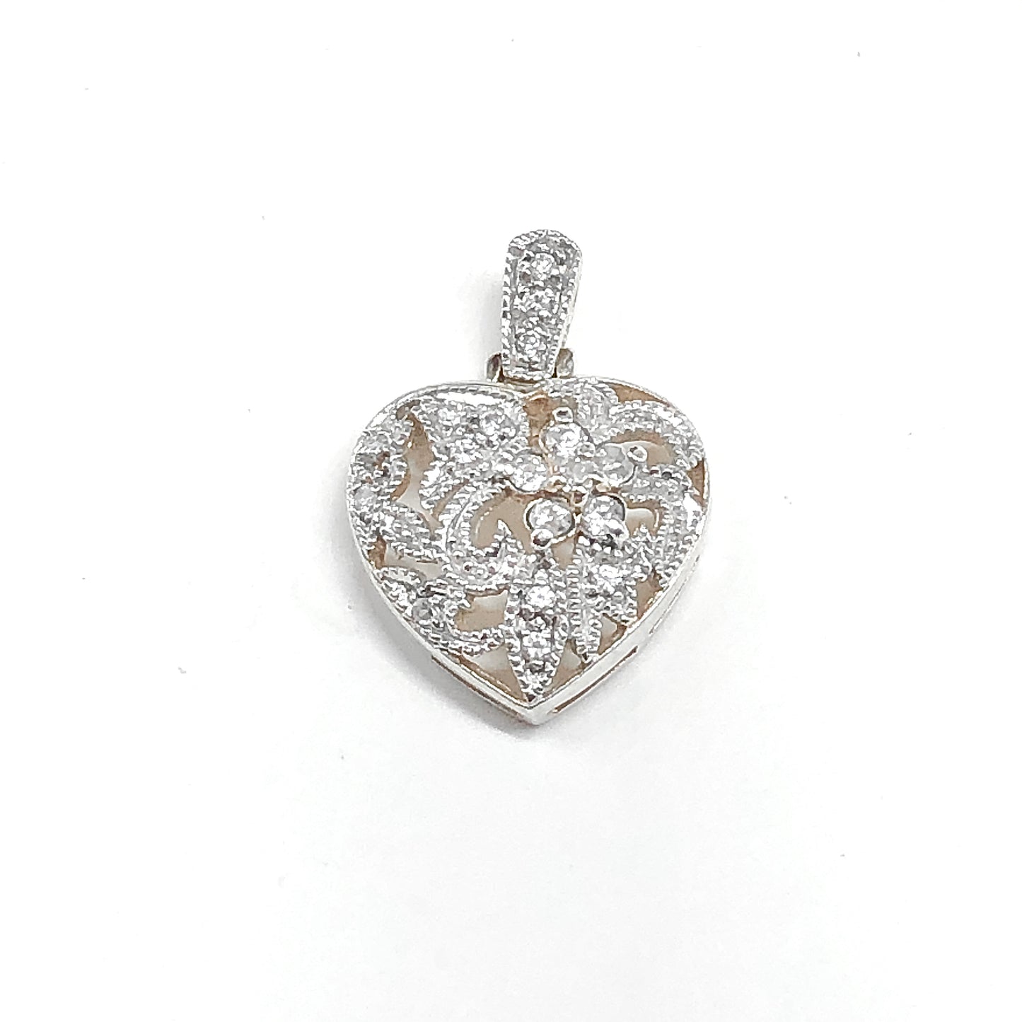 Vintage Lace Filigree Design Sterling Silver Heart Pendant