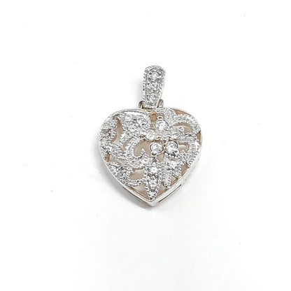 Vintage Lace Filigree Design Sterling Silver Heart Pendant