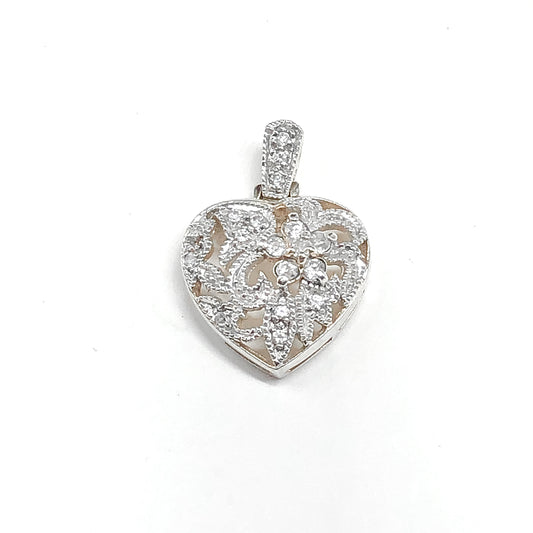 Vintage Lace Filigree Design Sterling Silver Heart Pendant