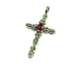 Used Jewelry > Pendant > Womens Ruby Gold Sterling Silver Filigree Cross Pendant