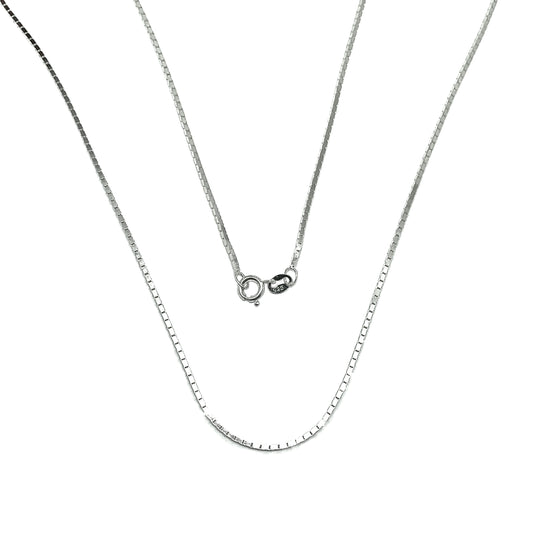 18" Sterling Silver Necklace, Slim 1mm Square Cube Link 925 Silver Box Chain Necklace