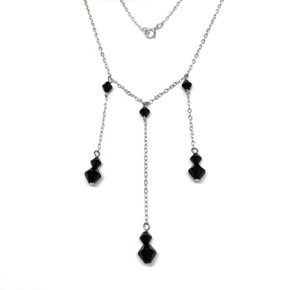 Minimalist Style Sterling Silver Black Bead Station Y Chain Necklace