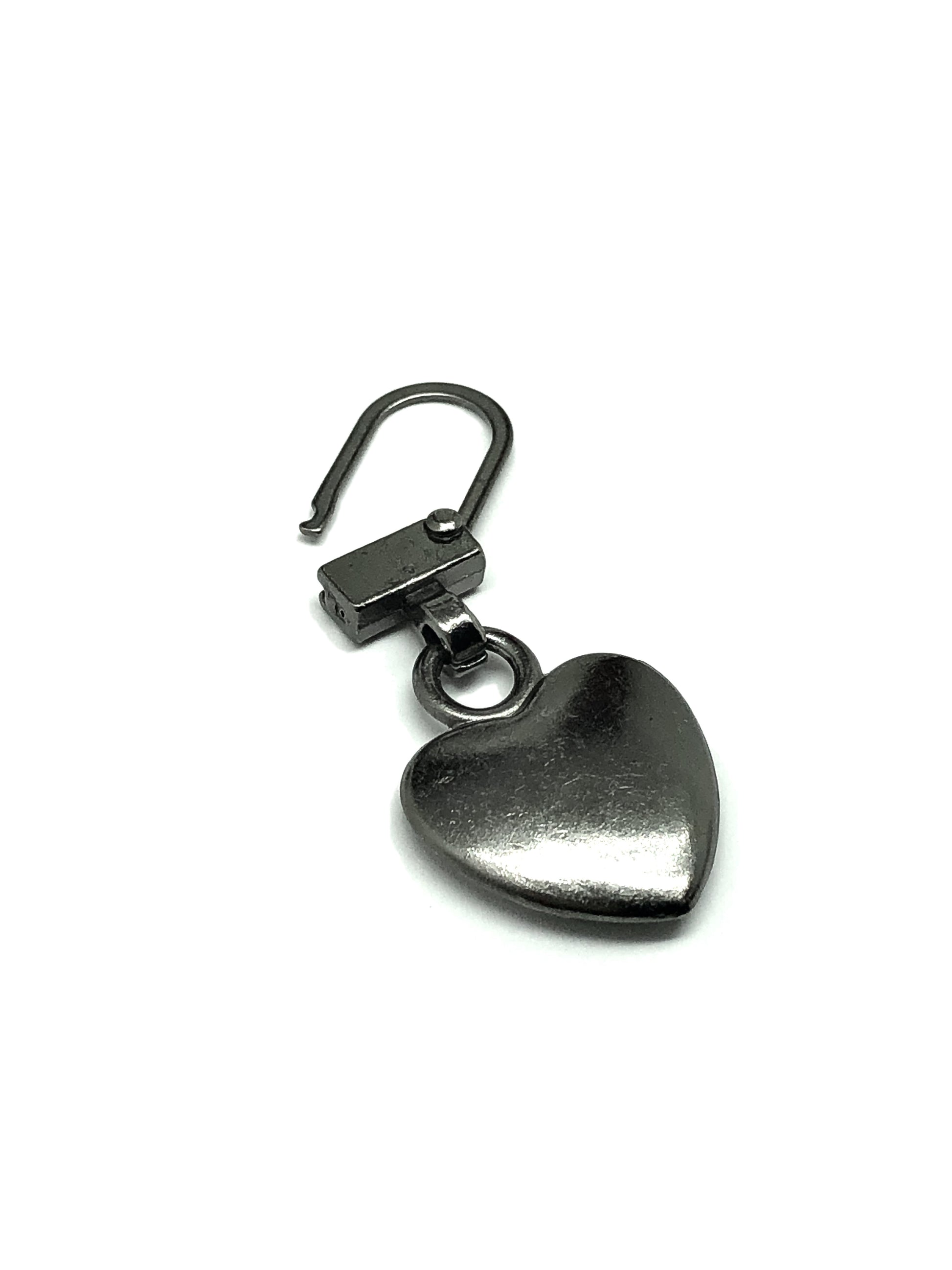 Zipper Repair Charms  Zipper Pull Heart Charm Rustic Graphite