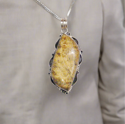 Alluring Unique Brown Jasper Stone Sterling Silver Pendant
