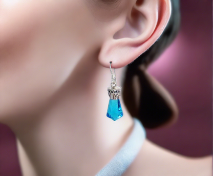 Sterling Silver Vibrant Blue Crystal Dangle Earrings