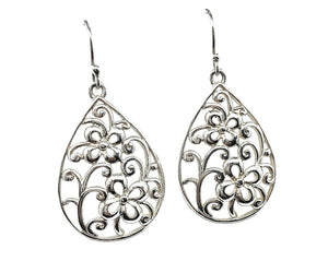Jewelry - Flirty Filigree - used Sterling Silver Scrolling Cutout Flower Design Teardrop Dangle Earrings | Blingschlingers Jewelry USA