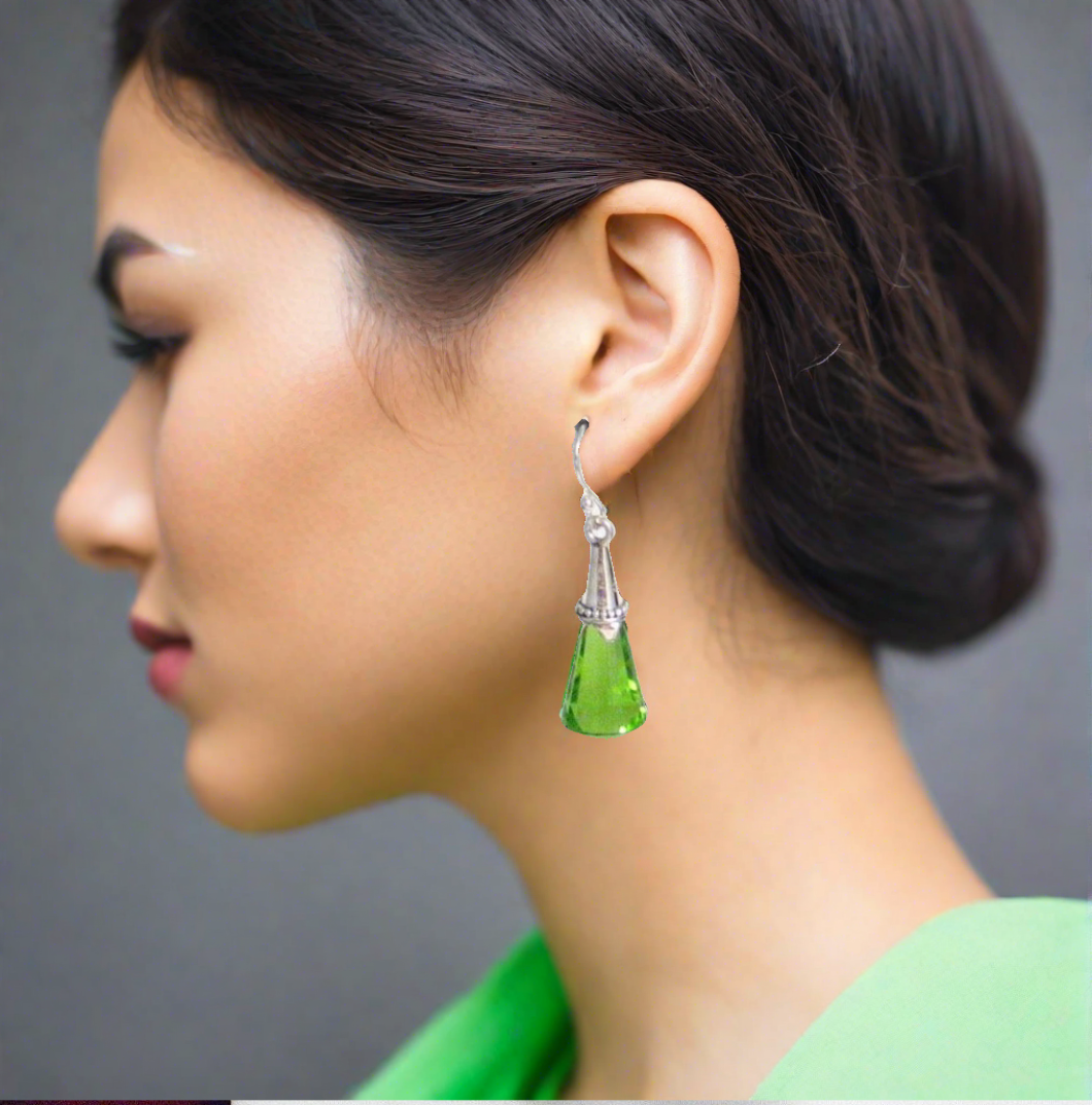 Sterling Silver Fun Vibrant Green Crystal Dangle Earrings