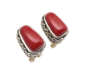 Earrings Womens used Silver Bali Style Lipstick Red Stone Omega Back Drop Earrings