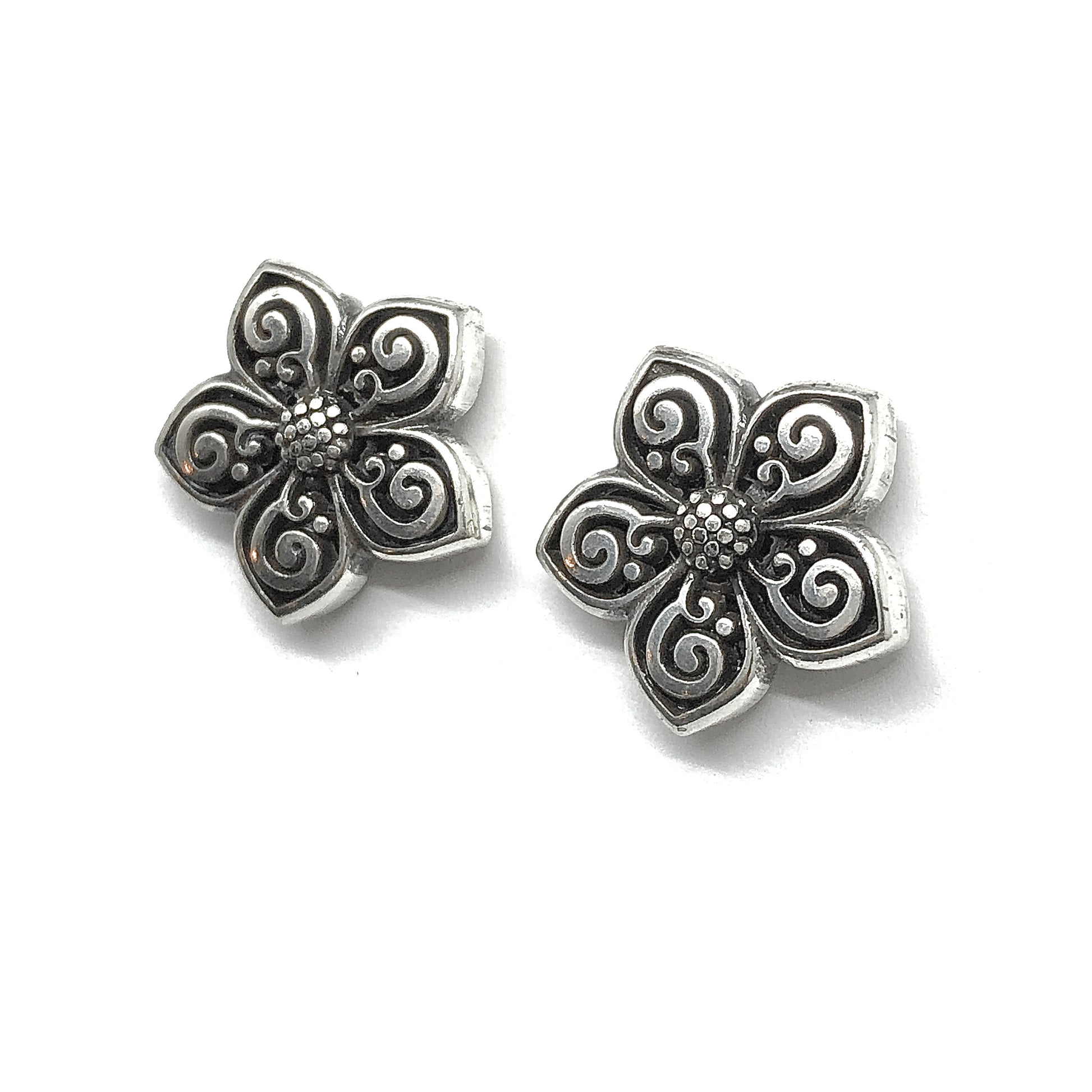 Silver Earrings | Womens Full Coverage Silver Pinwheel Style Flower Earbobs 