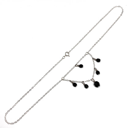 Sterling Silver Choker Necklace, 14.5" Elegant Black Crystal Drop Beaded Negligee Necklace