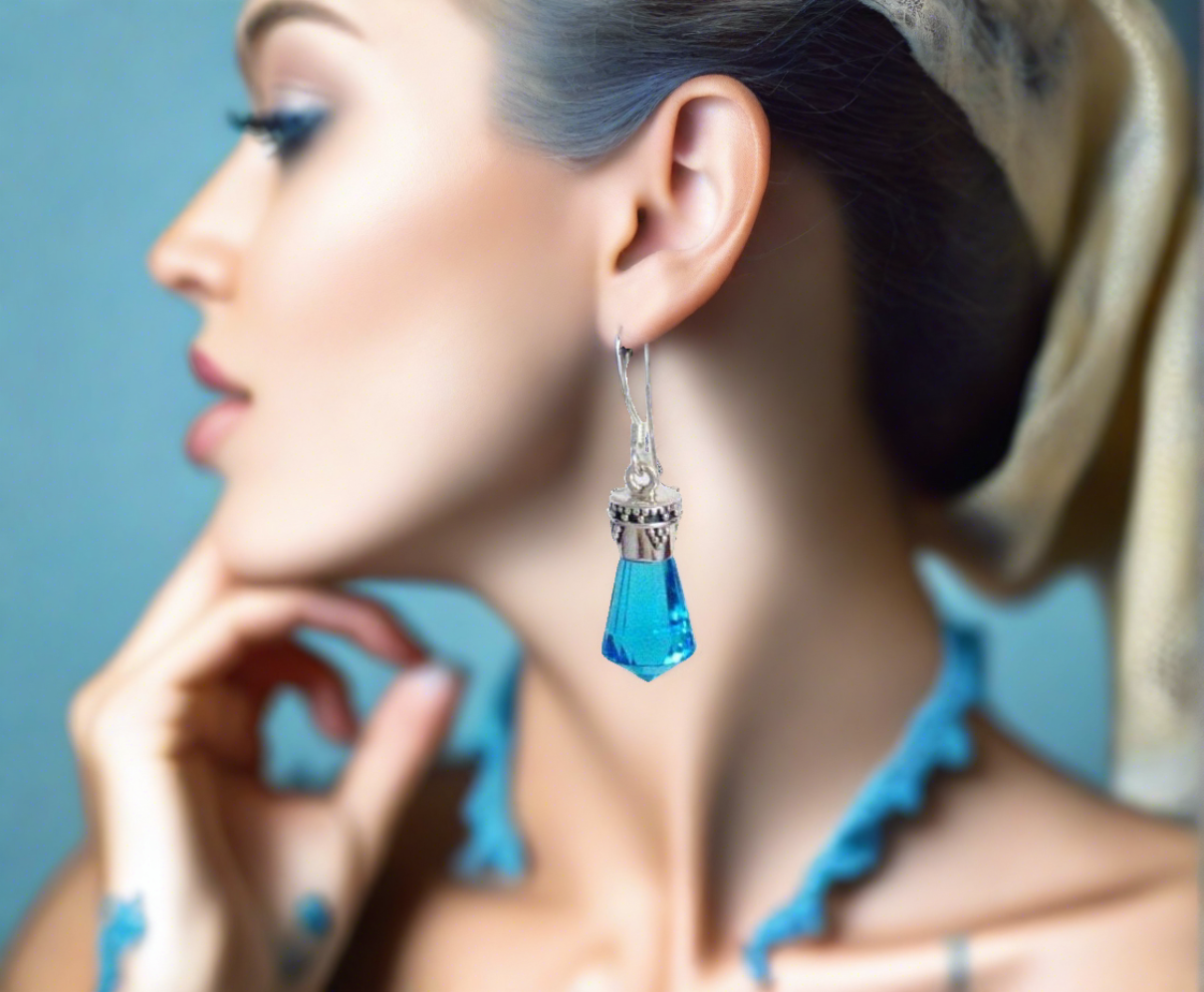 Sterling Silver Vibrant Blue Crystal Dangle Earrings