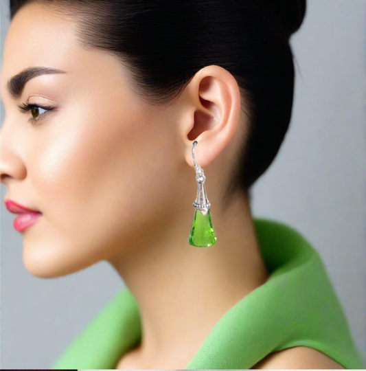 Dangle Earrings, Womens Sterling Silver Fun Bold Vibrant Green Crystal Stone Statement Earrings - Blingschlingers Jewelry