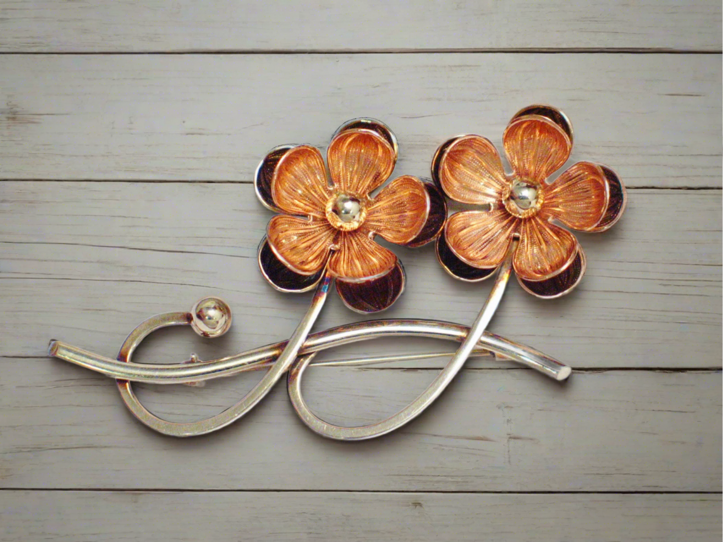 Vintage 10k Rose & White Gold Flower Brooch Lapel Pin