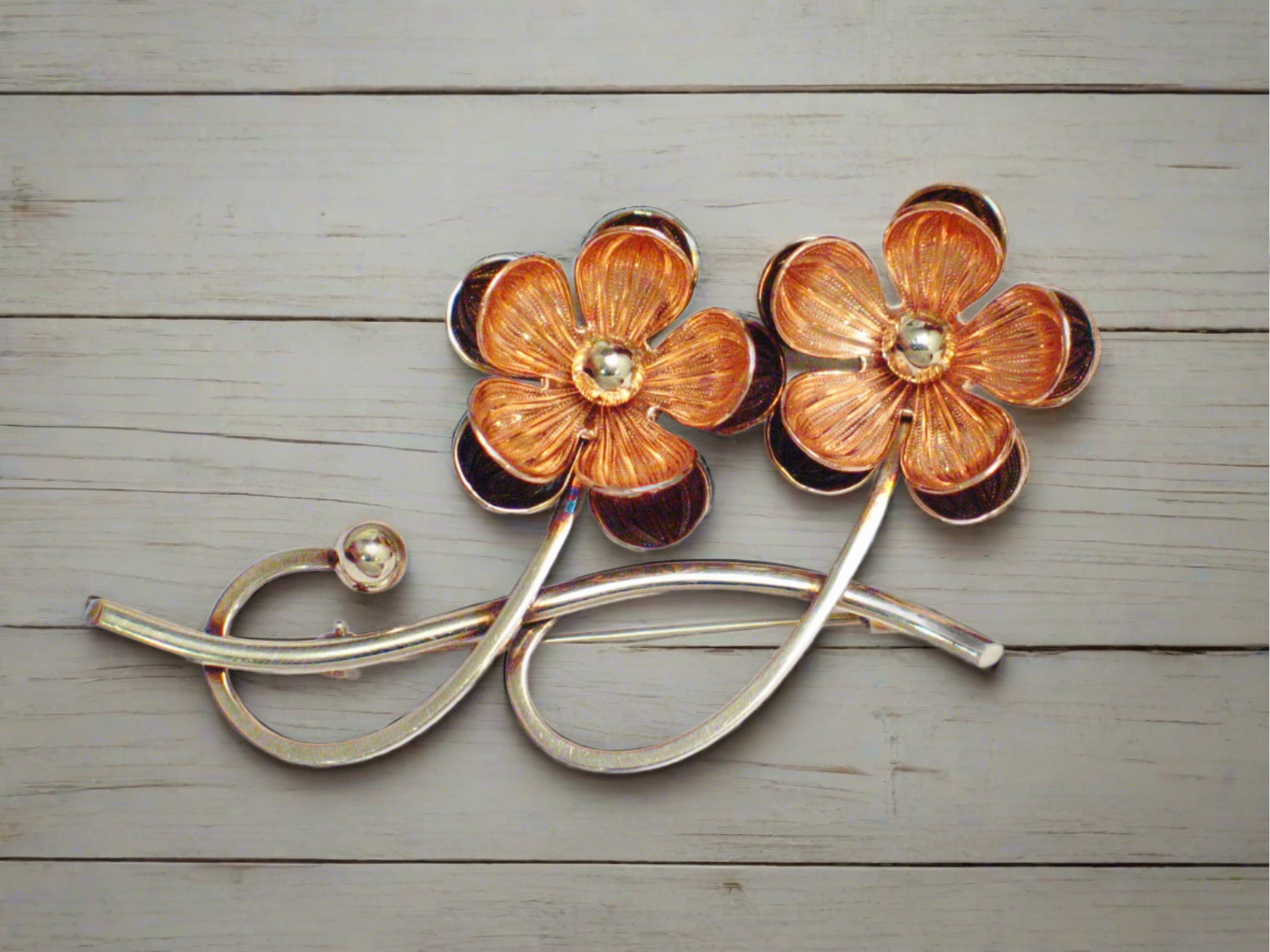 Vintage 10k Rose & White Gold Flower Brooch Lapel Pin