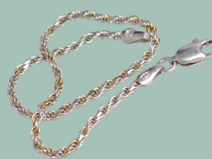 7 5/8in Slim 2mm Sterling Silver Rope Chain Bracelet for Men or Women