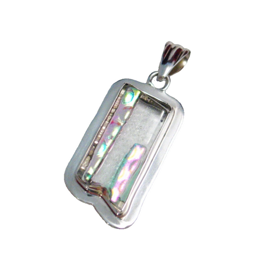 Big Stone Pendant, Modernist Style OOAK Iridescent Abstract City Skyline Design Dichroic Glass Sterling Silver Pendant