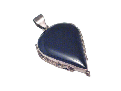 Big Stone Pendant, Sterling Silver Black Agate Unique Statement Pendant