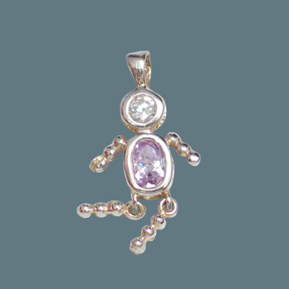 Jewelry, Sterling Silver Beaded Arms & Legs Pink Birthstone Boy Pendant
