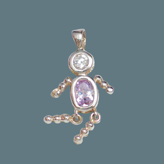 Jewelry, Sterling Silver Beaded Arms & Legs Pink Birthstone Boy Pendant