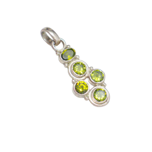 Sterling Silver Sparkly Olive Green Peridot Cz Stone Pendant