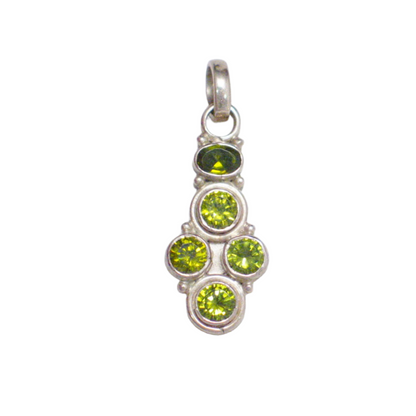 Sterling Silver Sparkly Olive Green Peridot Cz Stone Cluster Pendant