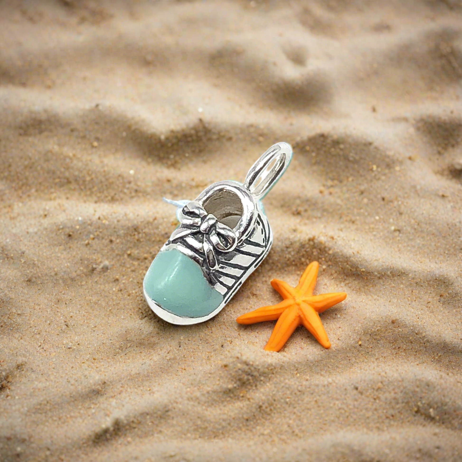 Dainty Light Blue Sterling Silver 3D Shoe Charm Pendant