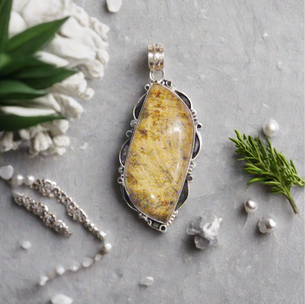 Alluring Unique Brown Jasper Stone Sterling Silver Pendant