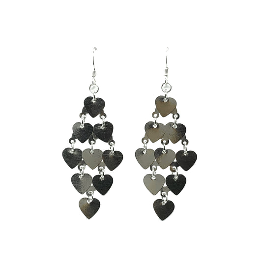 Chandelier Earrings - Womens Sterling Silver 2 5/8in Shimmering Heart Waterfall Style Earrings