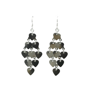 2 5/8" Sterling Silver Waterfall Heart Design Hook Dangle Earrings