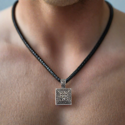 Mens Geometric Style Marcasite Sterling Silver Pendant