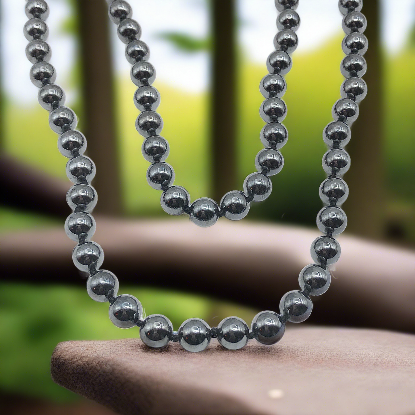 Stone Necklace, 32" Mens Womens Metallic Black 8mm Round Magnetoplumbite Hematite Bead Necklace