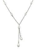Delicate Delight - 16.5" Sterling Silver White Pearl Station Y-chain Necklace