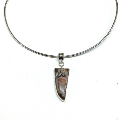 Sterling Silver Pendant, Edgy Boho-style Marbled Mauve Jasper 925 Silver Stone Pendant
