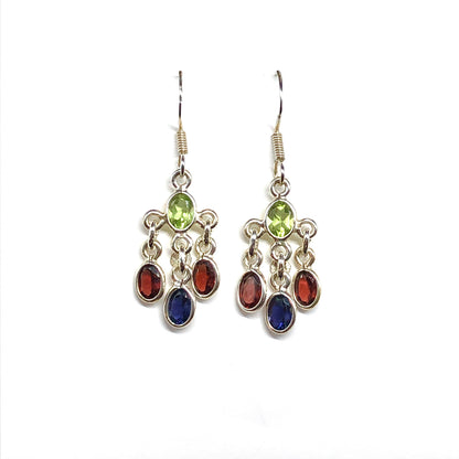 Multi Gemstone Sterling Silver Chandelier Earrings