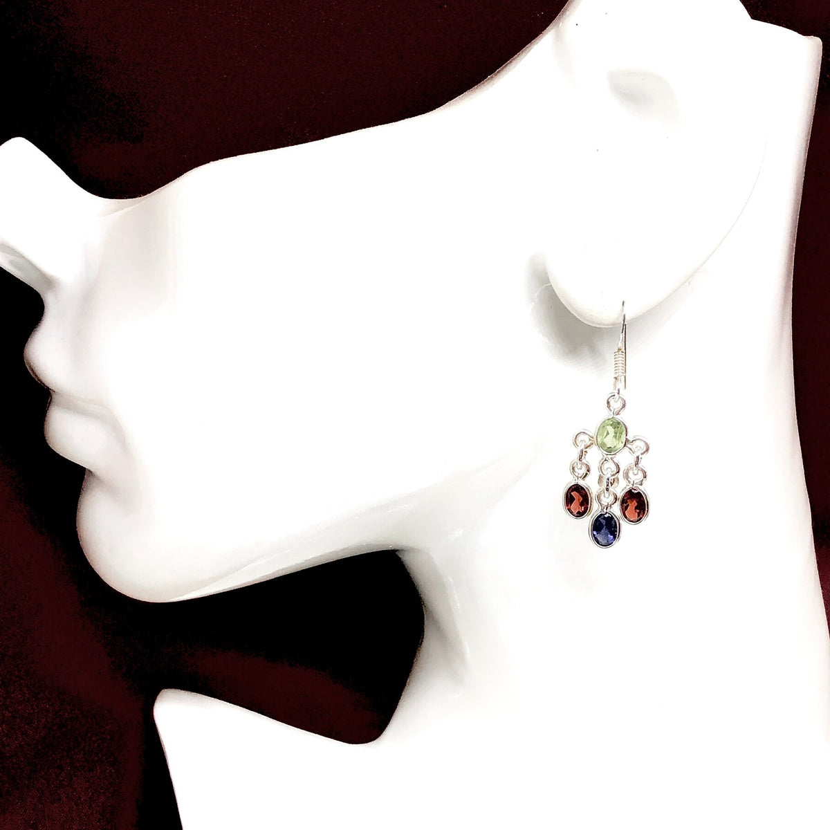 Multi Gemstone Sterling Silver Chandelier Earrings