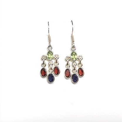 Multi Gemstone Sterling Silver Chandelier Earrings