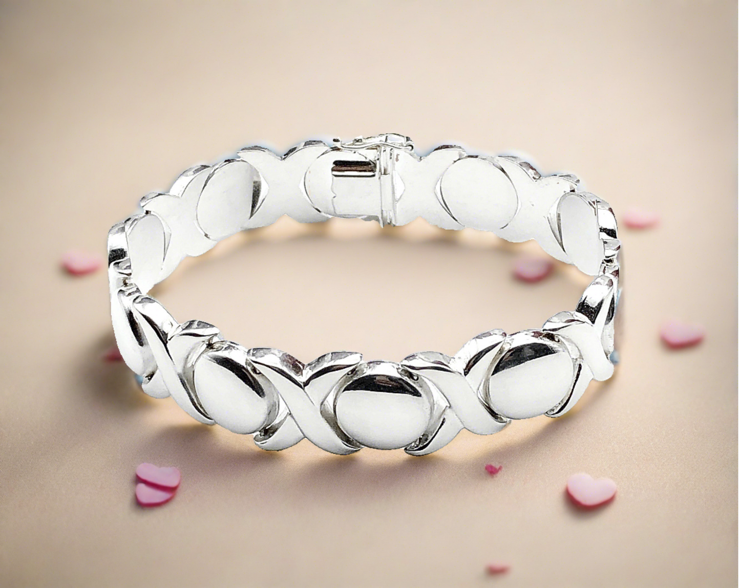 Sterling Silver Bracelet, Womens 14mm Wide Hugs Kisses XO Tennis Bracelet