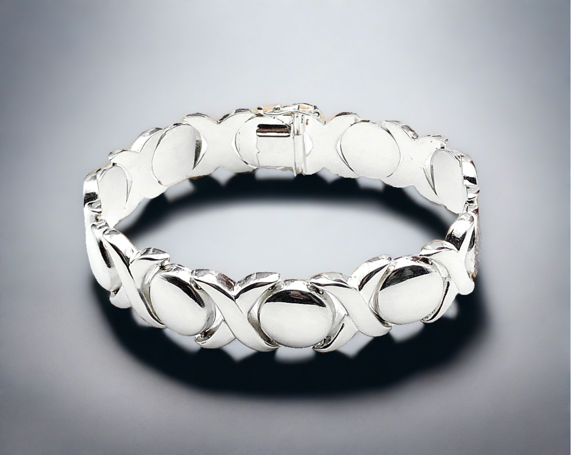 Sterling Silver Bracelet, Womens 14mm Wide Hugs Kisses Style XO Tennis Bracelet