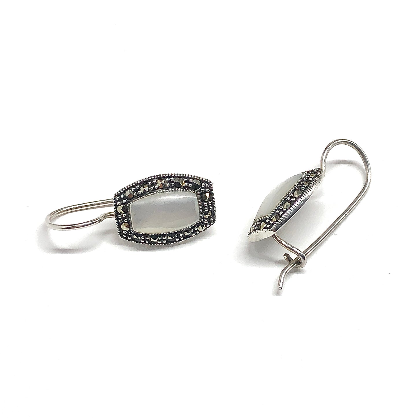 White Pearl Latch Back Style Sterling Silver Drop Earrings
