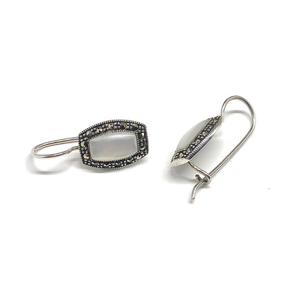 White Pearl Latch Back Style Sterling Silver Drop Earrings