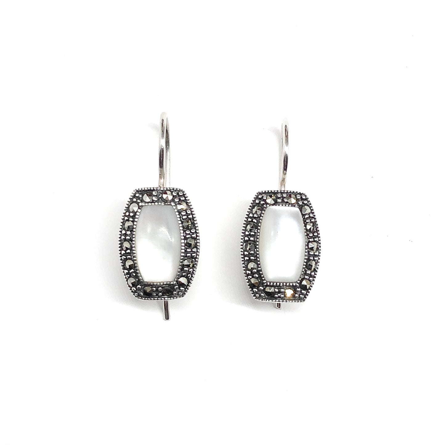 White Pearl Latch Back Style Sterling Silver Drop Earrings