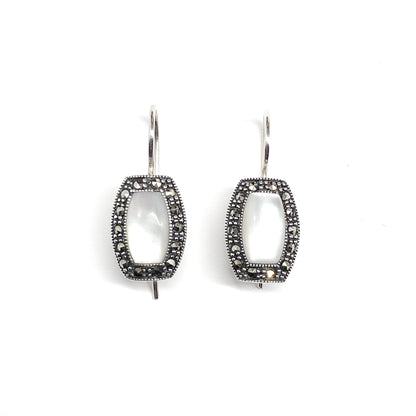White Pearl Latch Back Style Sterling Silver Drop Earrings