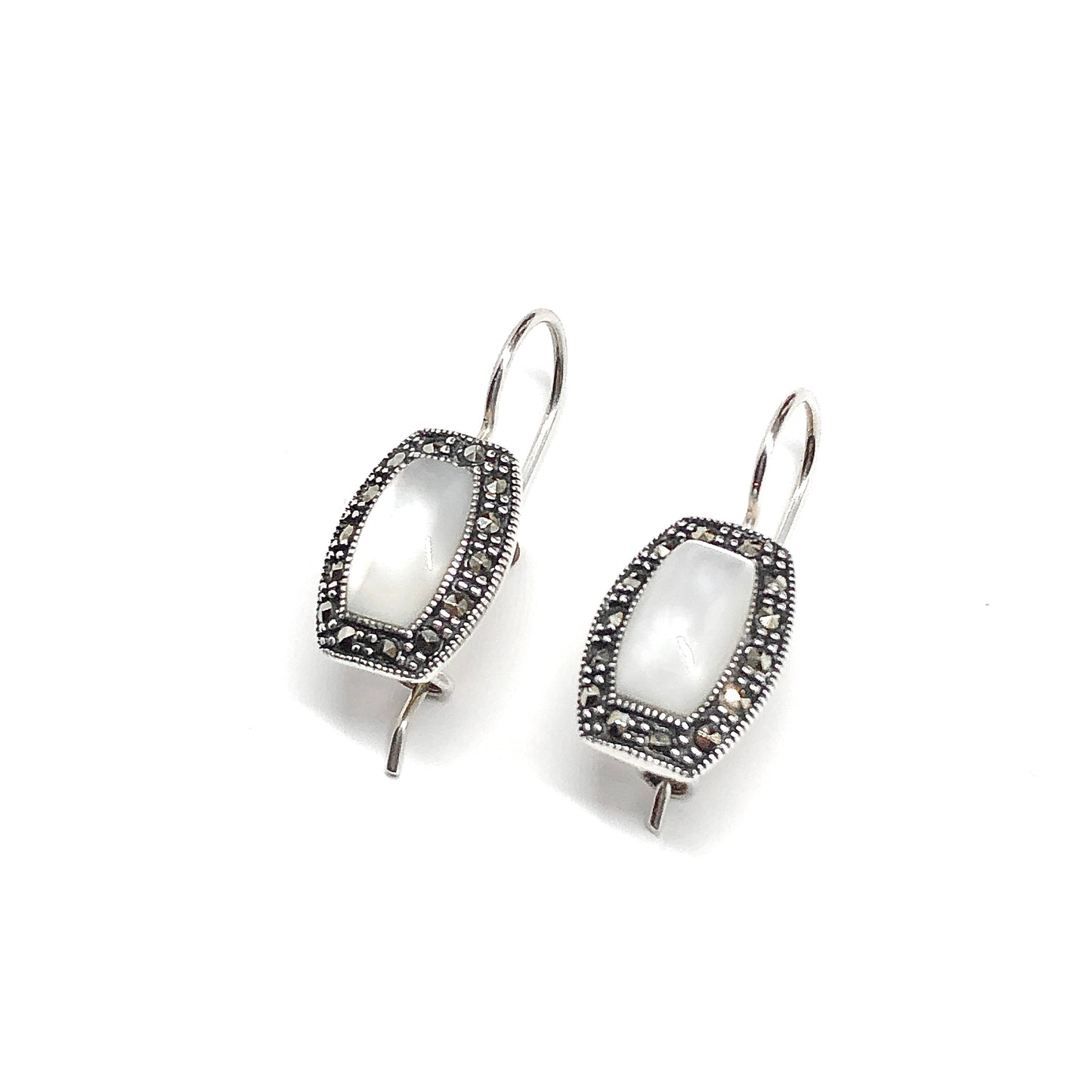 White Pearl Latch Back Style Sterling Silver Drop Earrings