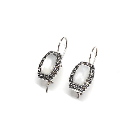 White Pearl Latch Back Style Sterling Silver Drop Earrings