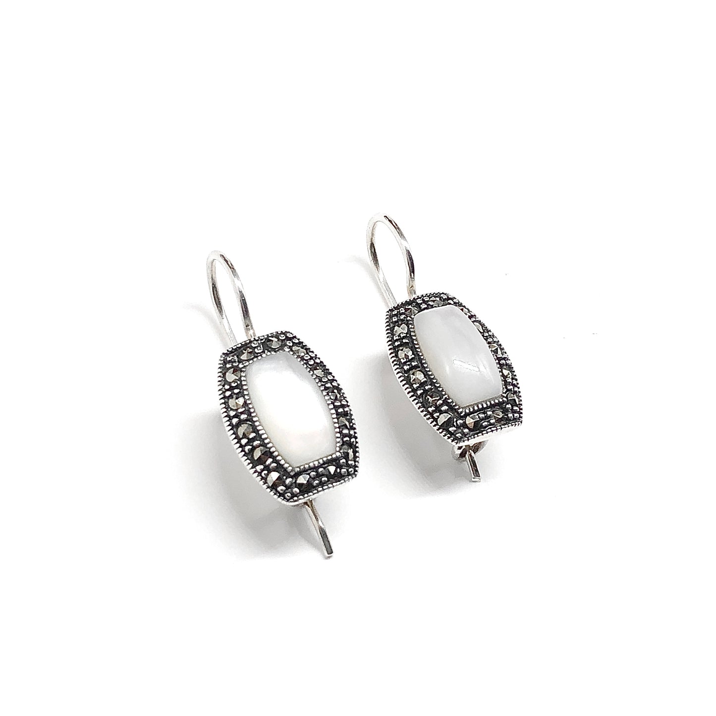White Pearl Latch Back Style Sterling Silver Drop Earrings