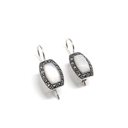 White Pearl Latch Back Style Sterling Silver Drop Earrings